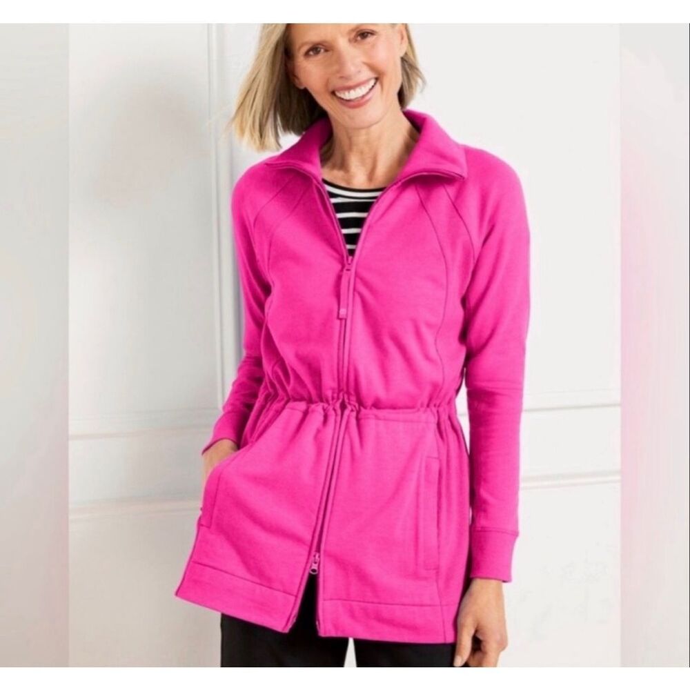 T by Talbots $109 Modal French Terry Yoga Zip Jacket pink UPF 50+ M NEW - Picture 1 of 4